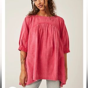 Free People NWT Memories Of You Cord Top Size Large in Pink Rose Boho 💕✨💕